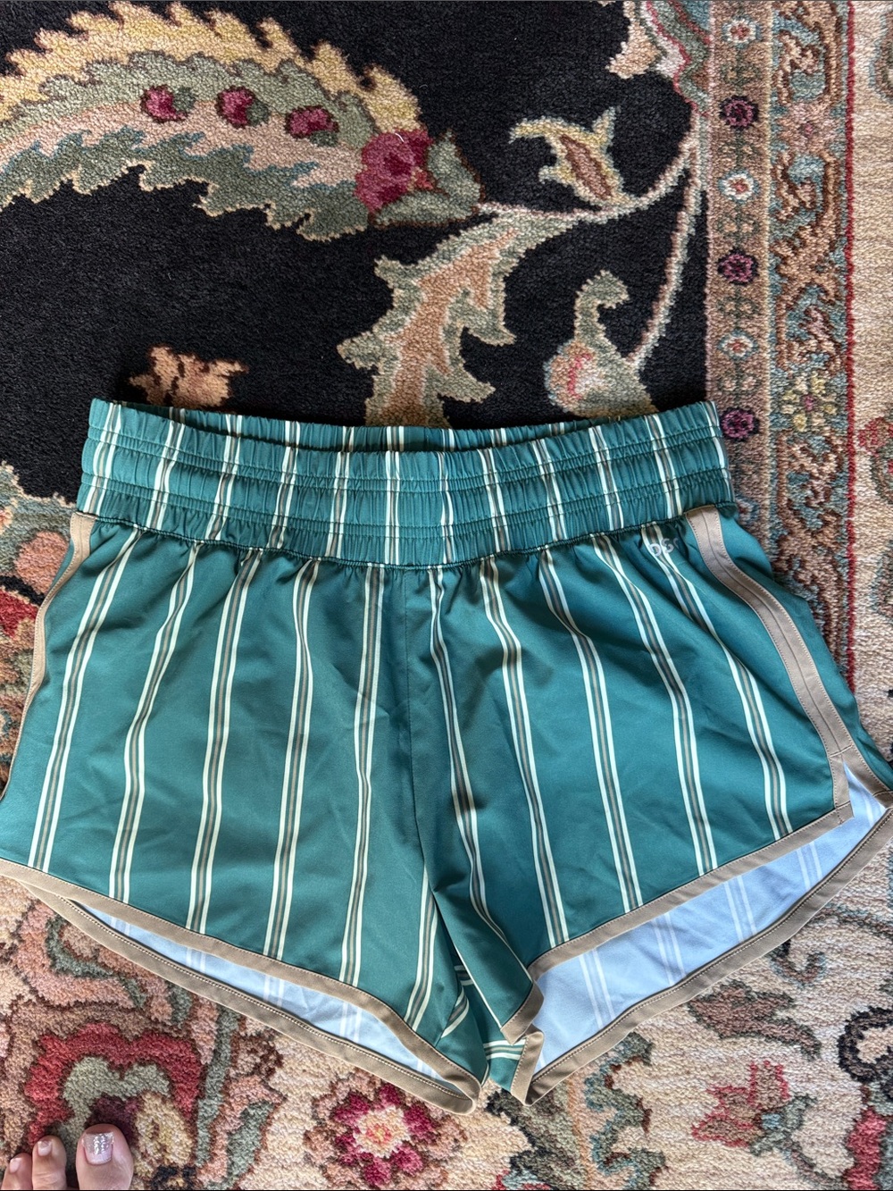 DSG Teal Striped Women’s Athletic Shorts with Tan Trim